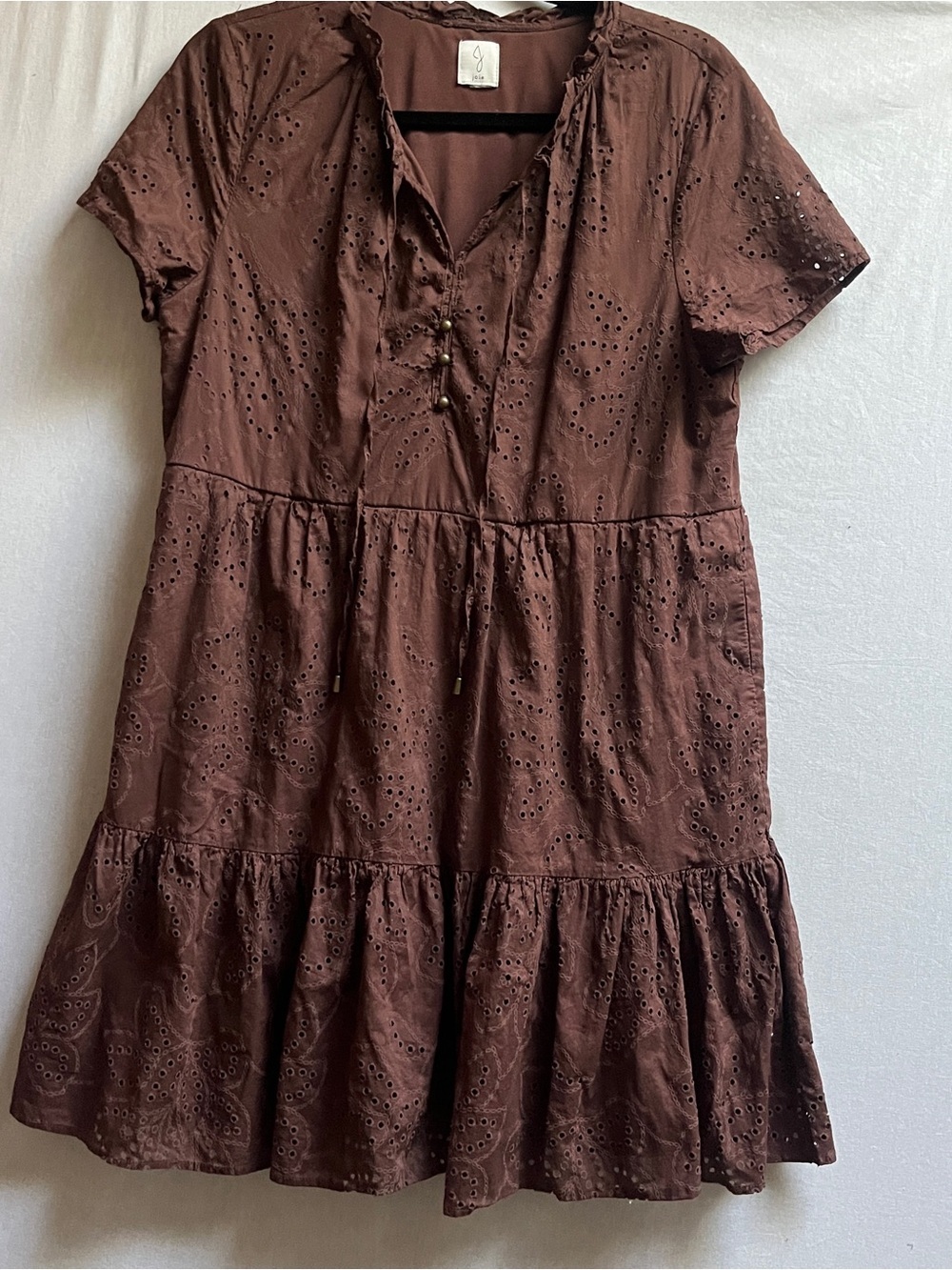 Joie Brown V-Neck Blouse with Delicate Trim Flutter Sleeve Top S/M